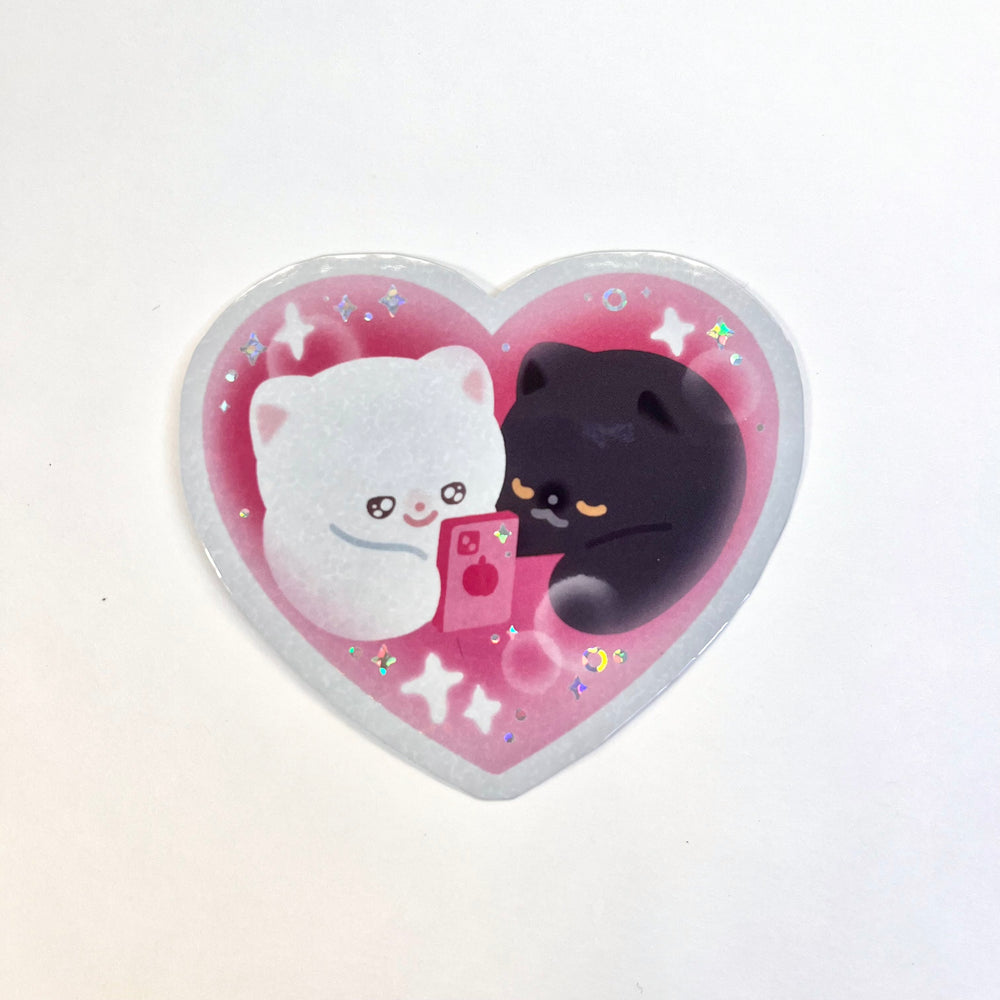 Vinyl Sticker - Snuggling Kitties Heart