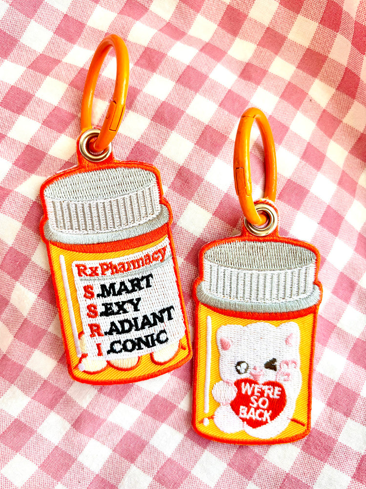 SSRI Medicine Bottle Embroidered Keychain