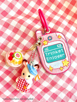 Pink Cell Phone Trinket Enjoyer Embroidered Keychain