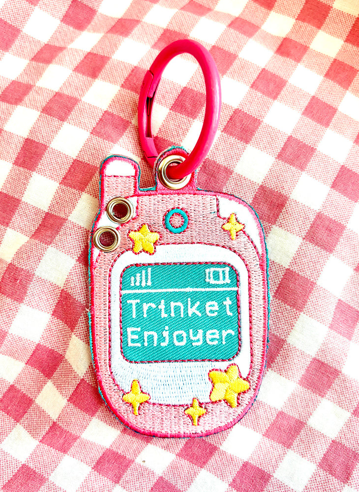 Pink Cell Phone Trinket Enjoyer Embroidered Keychain