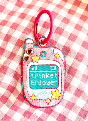 Pink Cell Phone Trinket Enjoyer Embroidered Keychain